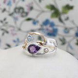 Blue Topaz, Freshwater Pearl and Amethyst Ring