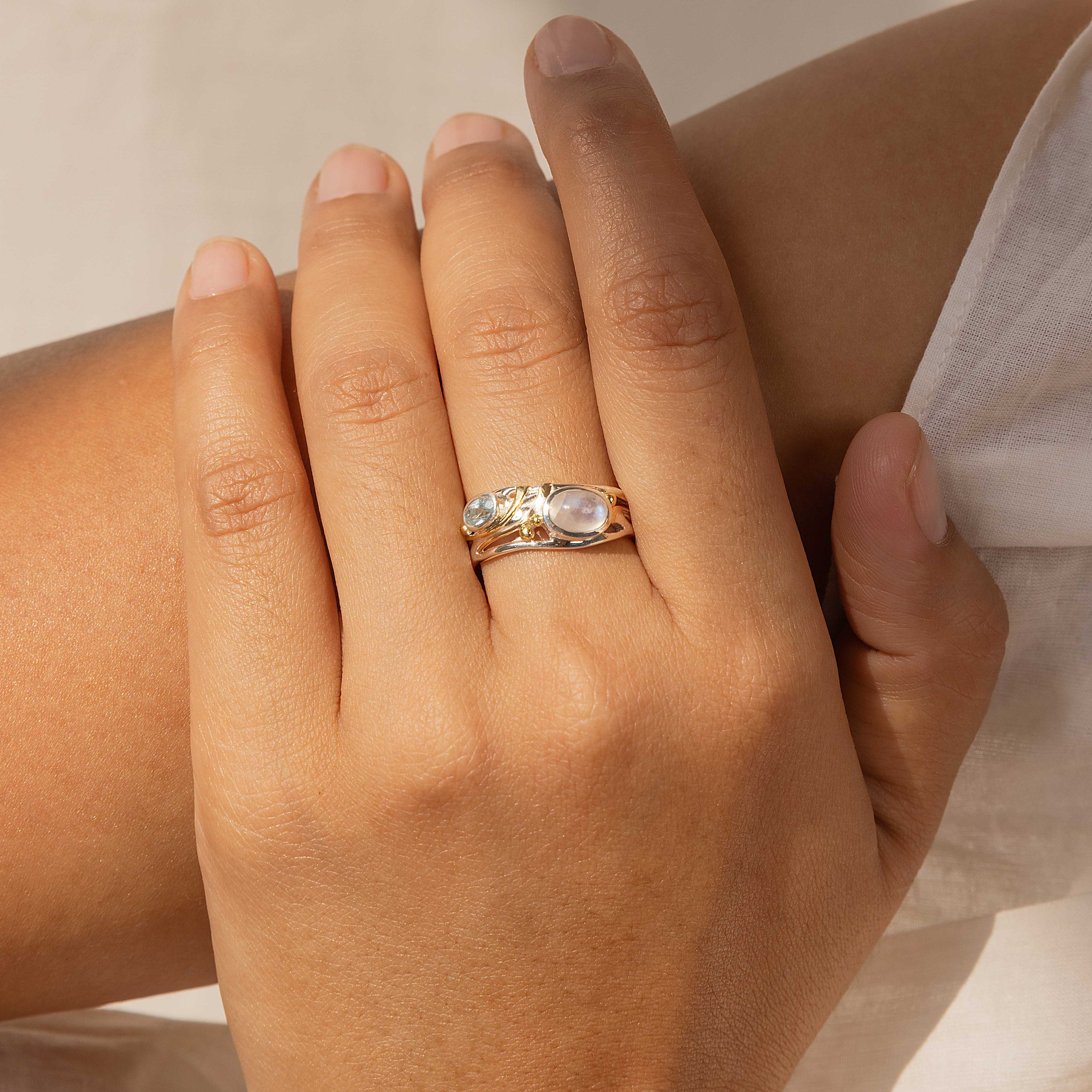 Blue Topaz & Moonstone Mixed Metal Ring