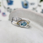 Teardrop Blue Topaz and Pearl Ring