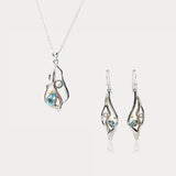 Blue Topaz and Pearl Molten Pendant and Earrings Set