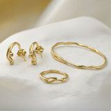 Organic Flow Gold Vermeil Bangle, Ring and Earrings Set
