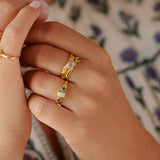 Emerald and White Opal Gold Vermeil Ring