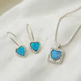 Sterling Silver Blue Fire Opal Heart Earrings and Pendant Set