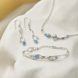 Flowing Sterling Silver Blue and White Opal Necklace, Bracelet and Earrings Set
