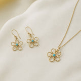 Gold Flower with Turquoise Pendant and Earrings Set