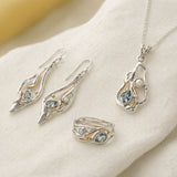 Blue Topaz and Pearl Molten Pendant, Ring and Earrings Set