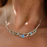 Handmade Organic Blue and White Fire Opal Statement Necklace