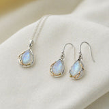 Rainbow Moonstone Droplet Pendant and Earrings Set