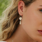 Sterling Silver Baroque Pearl and Flower Dangle Earrings with Aventurine Bead