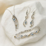Blue Topaz and Pearl Flowing Pendant, Bracelet and Earrings Set