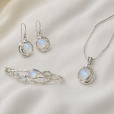 Fiery Moonstone Droplet Pendant, Bracelet and Earrings Set
