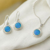 Flower Opal Pendant and Earrings Set