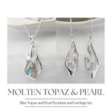 Blue Topaz and Pearl Molten Pendant and Earrings Set