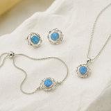 Dainty Round Opal Bracelet, Earrings and Necklace Set