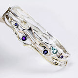 Silver Hinged Bangle with Blue Topaz, Iolite and Amethyst