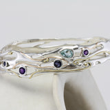 Silver Hinged Bangle with Blue Topaz, Iolite and Amethyst
