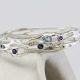 Silver Hinged Bangle with Blue Topaz, Iolite and Amethyst