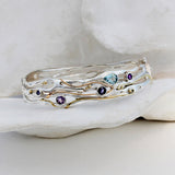 Blue Topaz, Iolite and Amethyst Hinged Bangle in Sterling Silver