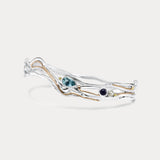 Organic Silver Bangle with Blue Topaz, Iolite and Freshwater Pearl