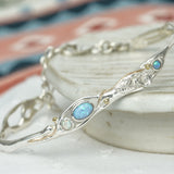 Handmade Dainty Silver Blue Fire Opal Flower Bracelet