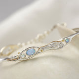 Handmade Dainty Silver Blue Fire Opal Flower Bracelet