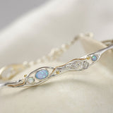 Flowing Sterling Silver Blue and White Opal Necklace, Bracelet and Earrings Set