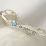Handmade Dainty Silver Blue Fire Opal Flower Bracelet