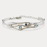 Blue Topaz, Iolite and Freshwater Pearl Sterling Silver Adjustable Bracelet