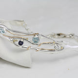 Blue Topaz, Iolite and Freshwater Pearl Sterling Silver Adjustable Bracelet