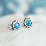 Handmade Blue Opal Silver Stud Earrings