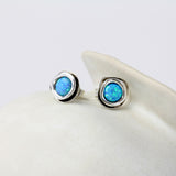 Handmade Blue Opal Silver Stud Earrings