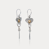 Handmade Heart and Pearl Drop Earrings with 18kt Gold Details