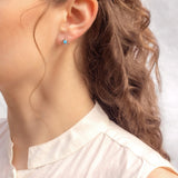 Handmade Dainty Fire Opal Stud Earrings with Brass Pip Detail