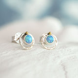 Handmade Dainty Fire Opal Stud Earrings