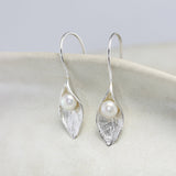 Handmade Calla Lily Freshwater Pearl Drop Earrings