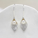 Handmade Calla Lily Freshwater Pearl Drop Earrings