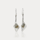 Handmade Elegant Silver Lily Drop Earrings with 14kt Gold Details
