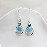 Sterling Silver Blue Fire Opal Earrings with Flower Detail