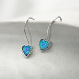 Sterling Silver Blue Fire Opal Heart Earrings and Pendant Set