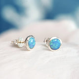 Handmade Blue Opal Stud Earrings