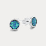 Handmade Sterling Silver Round Blue Opal Studs