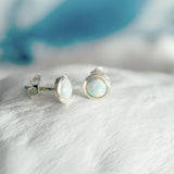 Round Sterling with Opal Stud Earrings