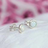Round White Opal Stud Earrings