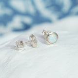 Round White Opal Stud Earrings