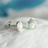 Round White Opal Stud Earrings