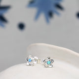 Blue Opal Flower Stud Earrings