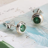 Handmade Sterling Silver Emerald Stud Earrings