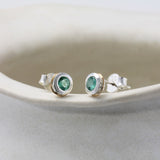 Handmade Sterling Silver Emerald Stud Earrings