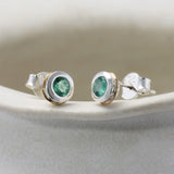 Handmade Sterling Silver Emerald Stud Earrings