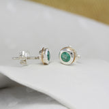 Handmade Sterling Silver Emerald Stud Earrings